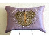 Decorative Throw Pillow Covers Accent Pillow 12x18 Inch Silk Pillow Cover Embroidered Butterfly Oblong Home Decor Bedding Bedroom Housewares