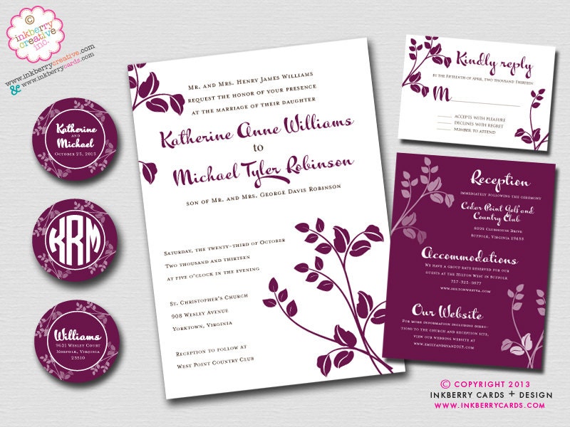 Autumn Leaves Wedding Invitation Suite - DIGITAL PRINTABLE FILES - Printed Options Also Available Il_570xn