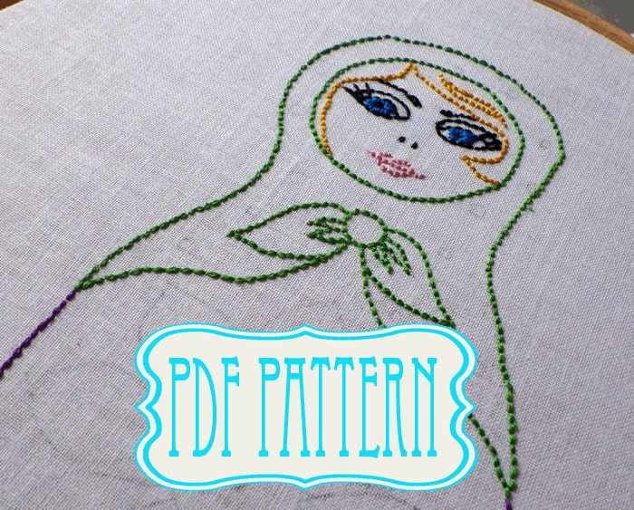 Hand Embroidery Pattern PDF Matryoshka. Instant Download, Russian Doll Hand Embroidery Pattern - Make your own - DIY
