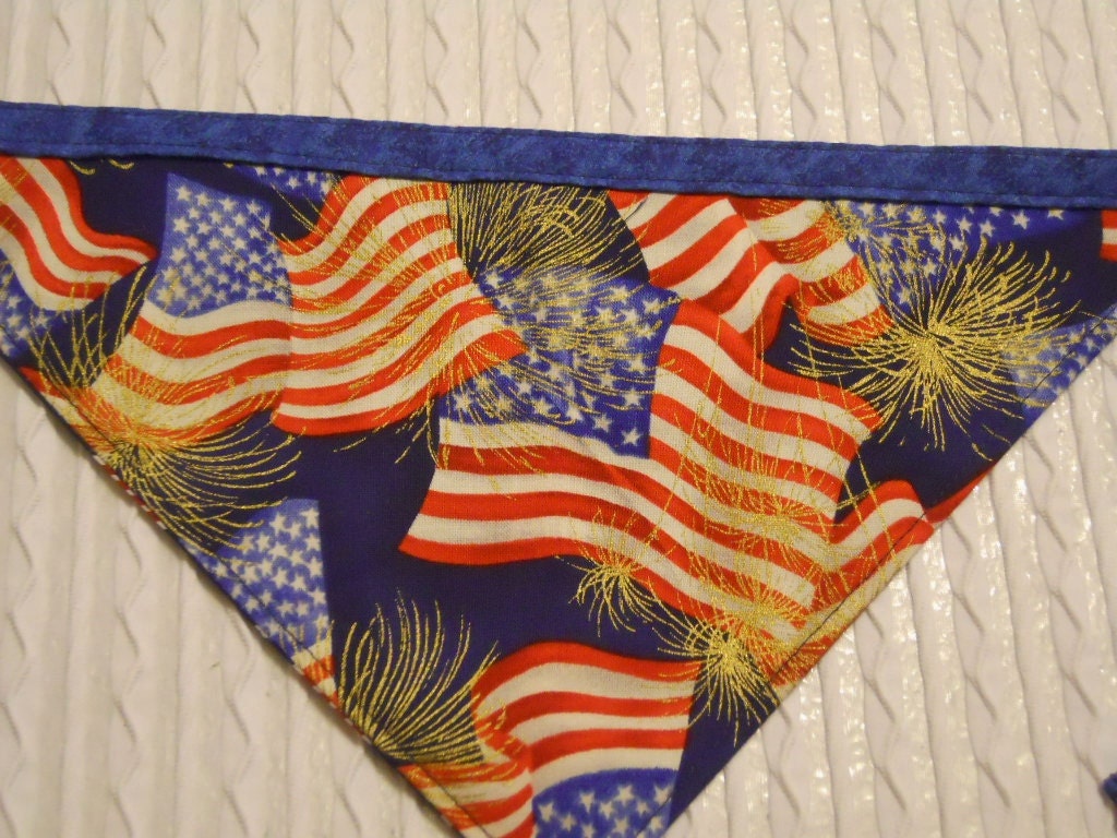 Patriotic Dog Bandana with American Flags Sizes XS to LARGE in Tie Style Dog Bandana