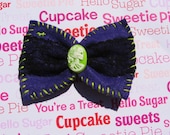 Purple Green Black Skull Cameo Hair Bow clip
