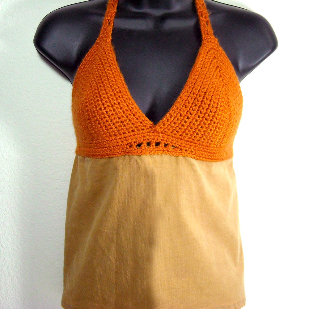 Crochet and Corduroy  Halter Top - CLEARANCE