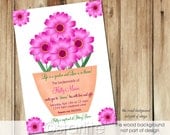 Bridal Shower Invitation - Gerber Daisies - fuschia, bright pink, green - Spring theme flowers - Love in Bloom - PRINTABLE INVITATION DESIGN