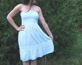 Vintage Gauzy White Smocked Strapless Dress