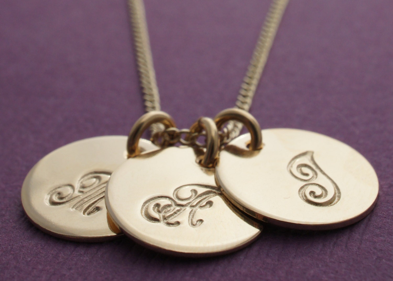 Personalized Gold Filled Initial Necklace - Initial Jewelry for Mom - Three Handstamped Script Initials by EWD