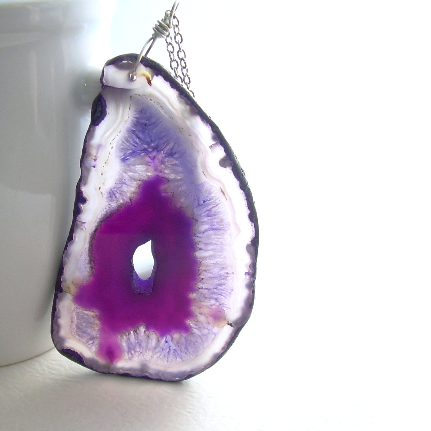 Big Purple Agate Necklace, Druzy Geode Jewelry
