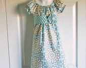 Modern Peasant Dress with Sash and Flower Clip - 3 mos to size 8 - Wallflowers in Sky - Lotus Collection