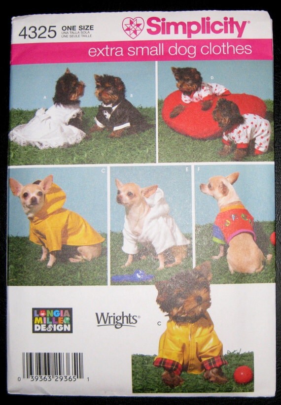 Simplicity 4325 Pet Sewing Pattern Extra Small Dog by ArtisanWools