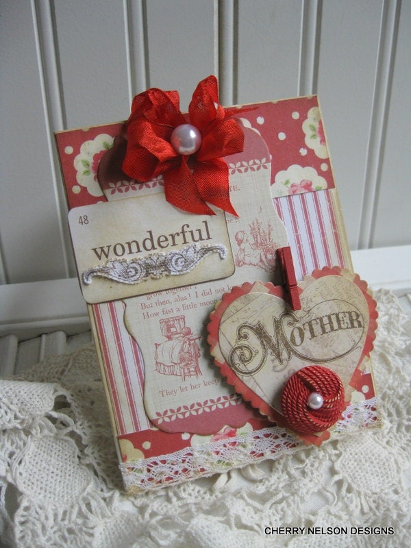 Mothers birthday card- WONDERFUL MOTHER card- old fashion handmade card