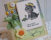 KITSCHY cat card- Kitty and turtle meet and greet- Greetings handmade card
