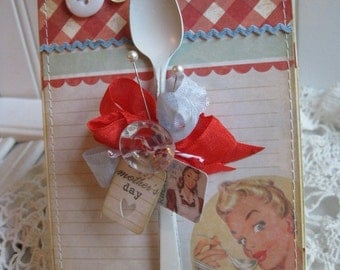 mothers day card- kitschy cottage card- vintage spoon handmade card