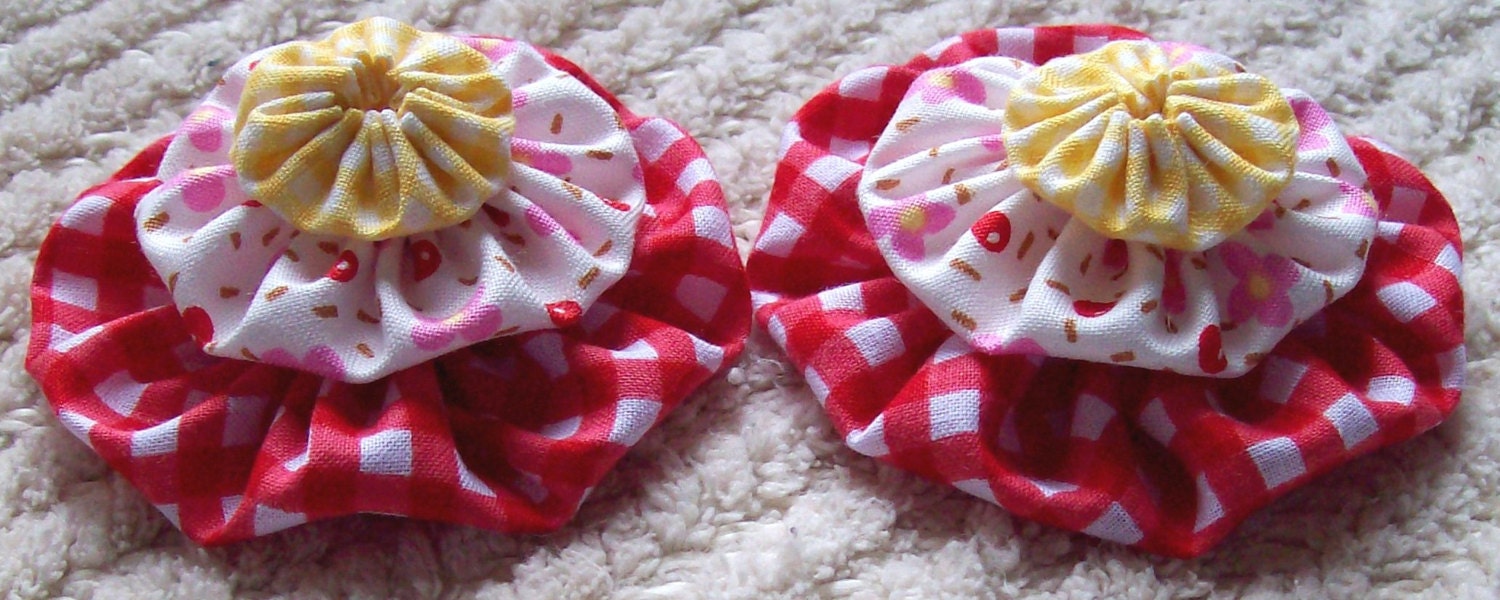 YoYo set  2-1/2 inch 2-inch 1-inch  fabric yoyo Handmade yoyo applique for Hairclips girls headband trim bows barettes  6 yoyo's