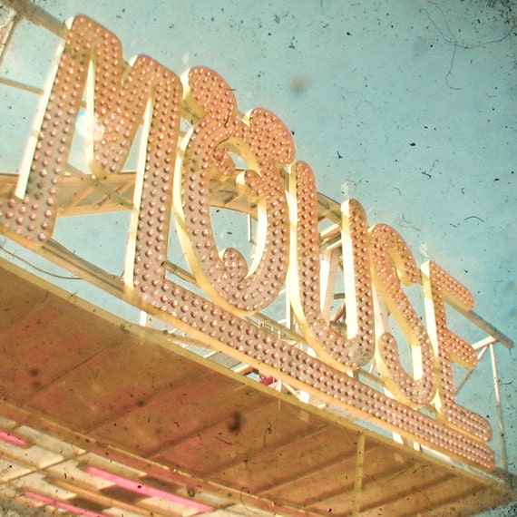 Mouse - Typography photograph, carnival art, retro sign, Mickey Mouse, Disney art, gold, pink and blue 8x8 Print