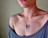 Mystic Blue Quartz Crystal Spike Necklace - Gemstone, Silver Shimmery Chain - Rocks and Minerals Collection - Gift Box