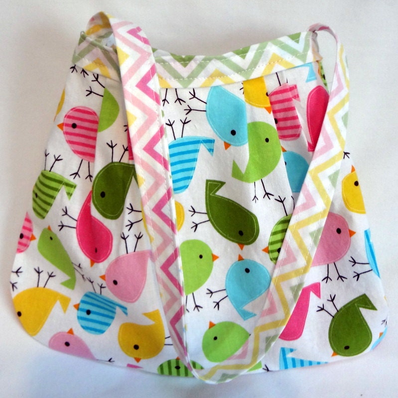 Her First Mod Purse in Pleated Ann Kelle Spring Birds and Chevron (see shop annc. for free shipping offer)