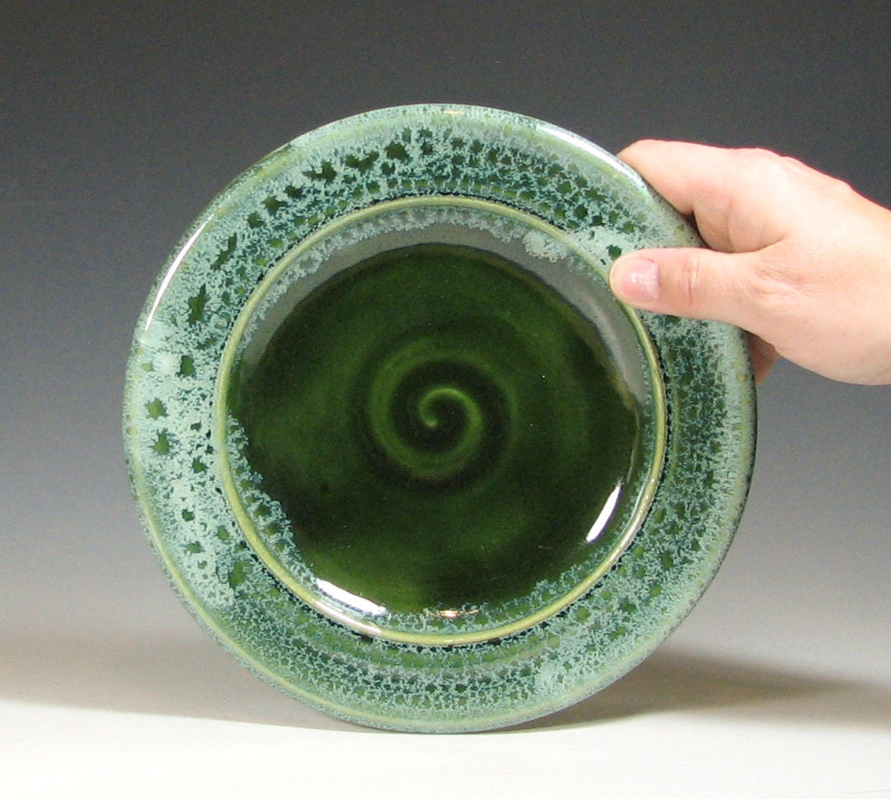 Ceramic plate small, salad dish, side plate, dessert, glazed in green, handmade stoneware by hughes pottery handmade