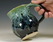 Coffee mug ceramic, tea cup pottery, glazed in gunmetal gray green, handmade stoneware by hughes pottery hand made