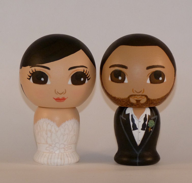 Custom Wedding Cake Toppers Hand Painted on Wooden Kokeshi Dolls