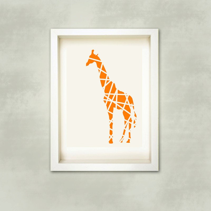 Orange Giraffe in Stripes Print- nusery art,modern giraffe, kids room,Nursery wall decor,animal illustration