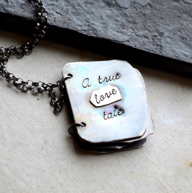 Personalized Book Necklace Sterling Silver - A little love story