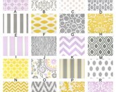 Lavender, Gray and Yellow Custom Crib Baby Bedding YOU DESIGN - Wisteria Blooms Two