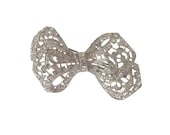 Vintage Rhinestone Brooch Filigree Ribbon Bow Pin 1930s Deco Wedding Jewelry