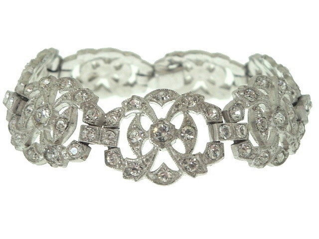 Art Deco Bracelet Vintage Rhinestone Link 1920s Art Deco Jewelry Wedding Bracelet