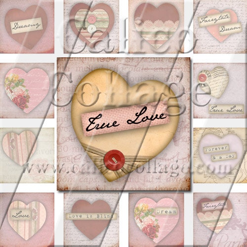 NEW Art Hearts (1) - Instant Download Printable Digital Collage Sheet - 1.5x1.5 Inchies Tile Size 987