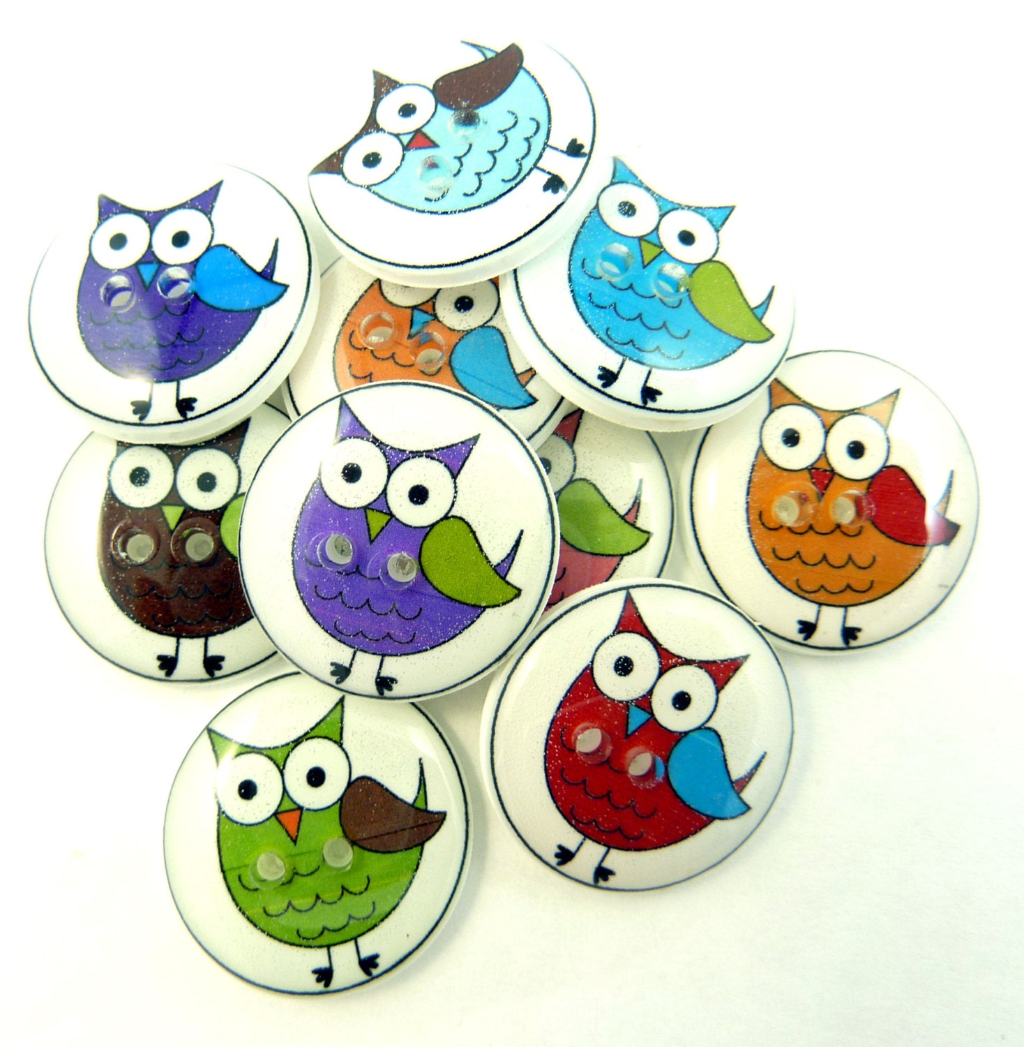 10 Assorted Owl buttons. Handmade buttons.  3/4" or 20 mm round Buttons for Sewing.