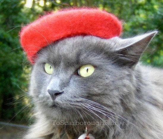 Mini Beret - French Chic Pet Beret Hand Felted out of Wool - Ruby Red