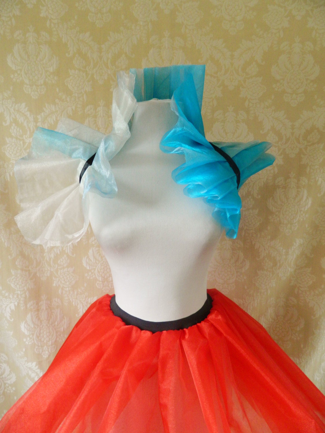 Graduated White Blue Organza Tie On Shrug