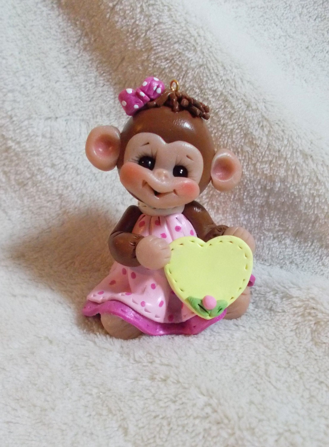 monkey cake topper Christmas ornament  polymer clay personalized childrens baby shower handcrafted