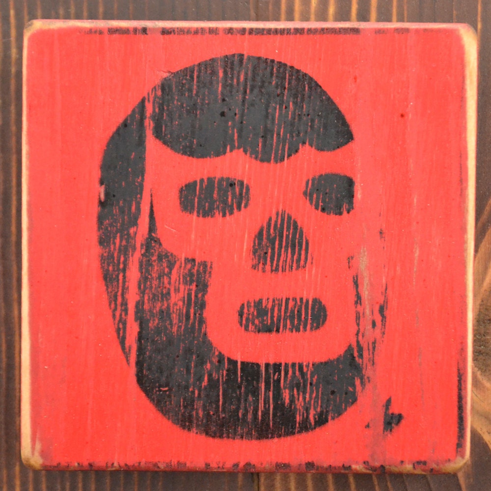 Mexican Wrestler Graffiti Mini Painting Lucha Libre Stenciled Vintage Mask 4
