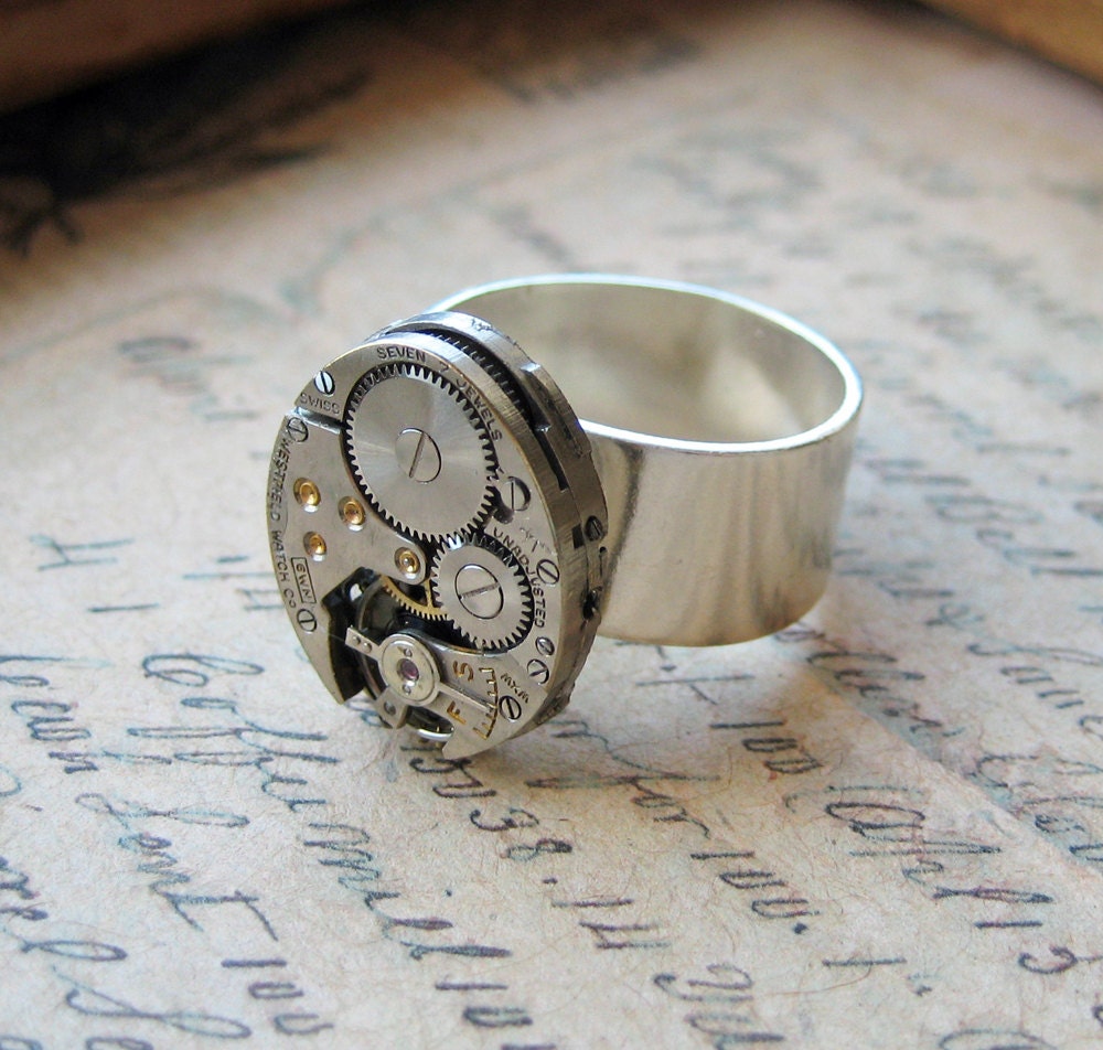 Steampunk Ring art deco ANTIQUE 7 jewels WESTFIELD watch parts mechanical vintage wristwatch jewelry 4