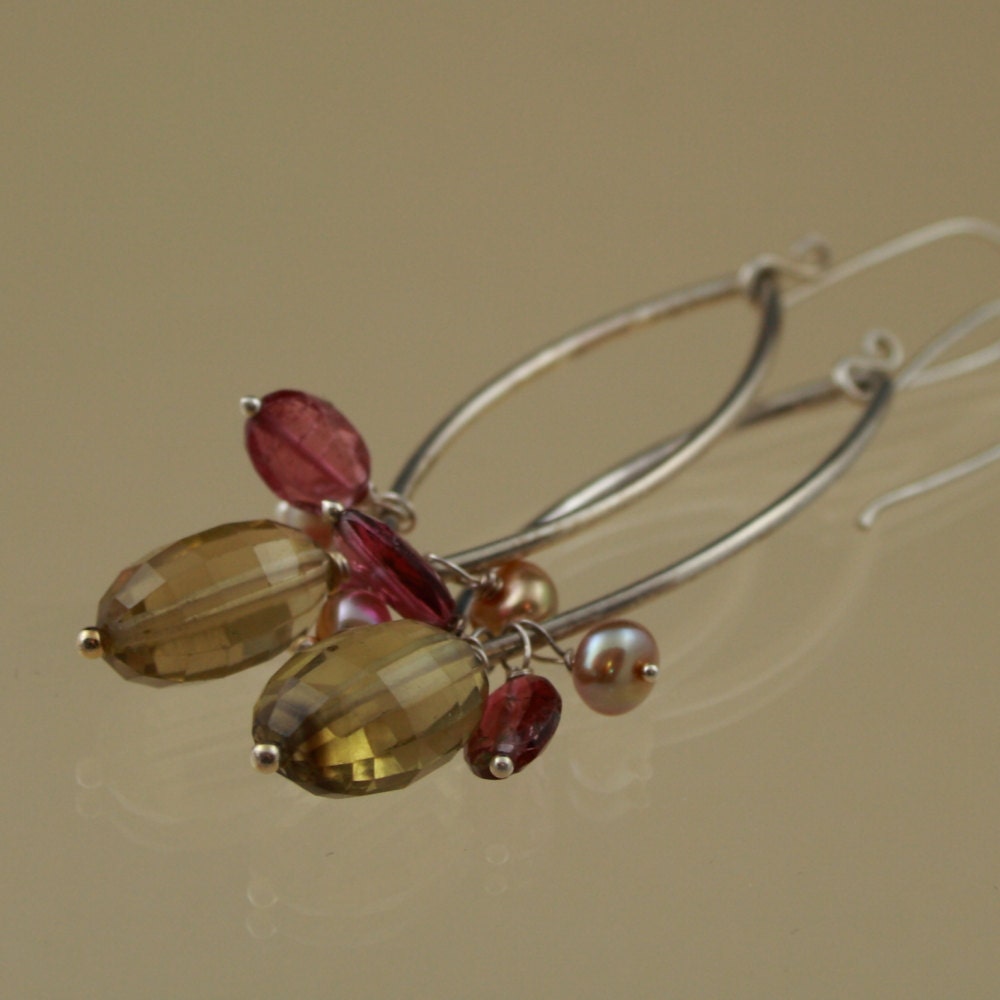 Sterling and Gemstone Earrings Elongated dangles