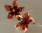 Copper and Sterling Flower Earrings with Pearls