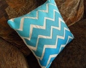 Modern retro Chevron Stripe Ombre Fade Aqua turquoise blue  Felt Applique Pillow Cover 16 x 16 inches