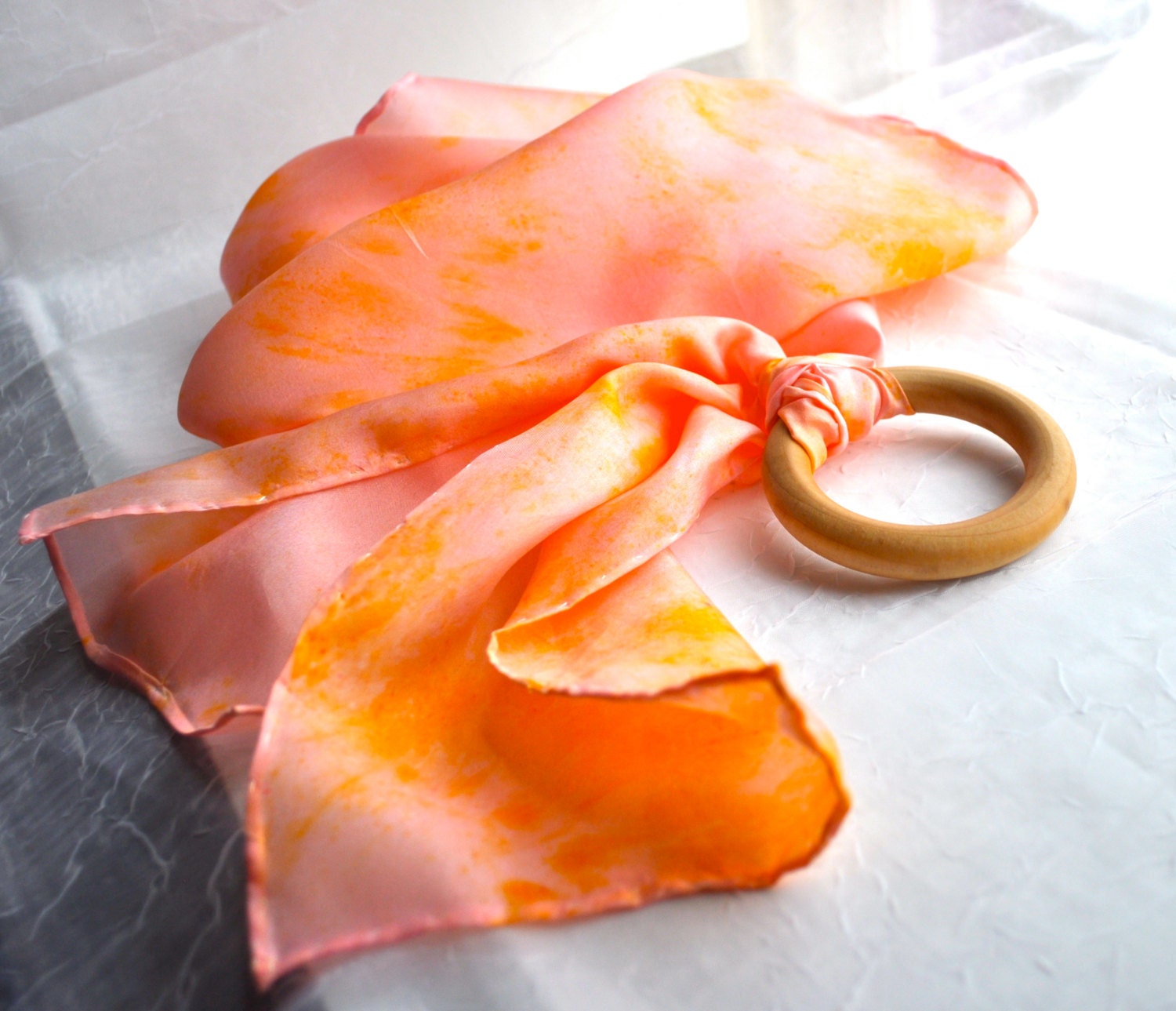 Teething Ring and Playsilk, Custom Dyed Silk / Baby Natural Toy - Waldorf Toy