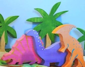 Wooden Toy - Sweet Girly Wooden Dinosaur Set (3) / Waldorf Toy