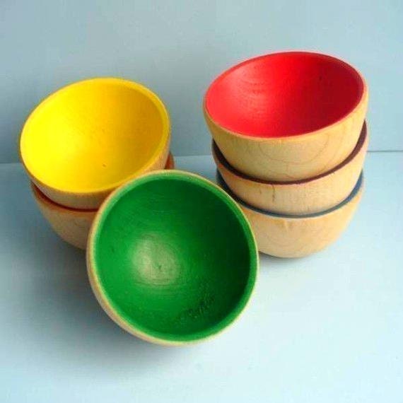 The ORIGINAL Rainbow Wooden Sorting Bowls  -  Waldorf Toy / Wooden Toy