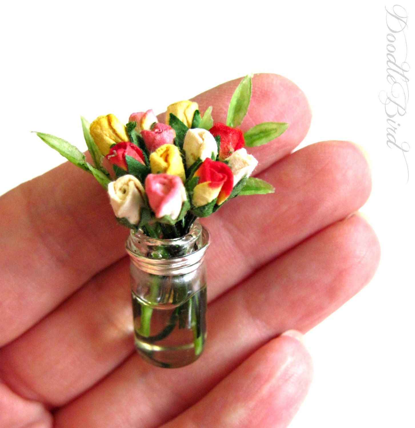 Rainbow Spring Rose Bouquet Necklace / Sterling Silver / Handmade Flower Pendant