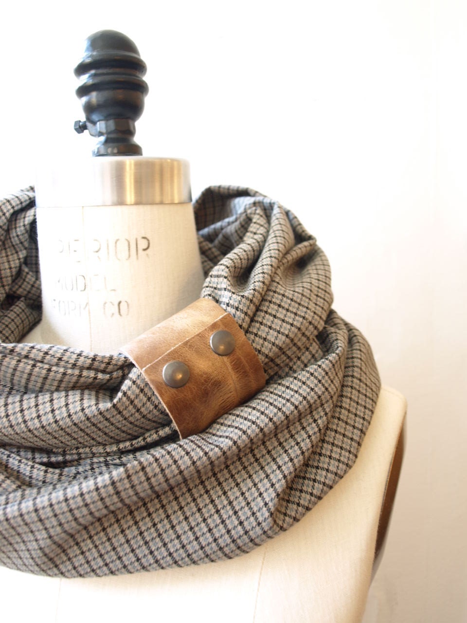 Chunky Sand and black   plaid circular infinity scarf