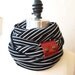 Black and white stripes circular infinity scarf with red leather cuff