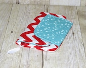 Fresh n Trendy Zipper Wallet   -  Sweet Aqua Red Chevron - FREE SHIPPING