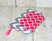 Fresh n Trendy Zipper Wallet   -  Hot Pink Gray Chevron - FREE SHIPPING