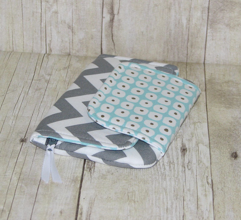 Fresh n Trendy Zipper Wallet   -  Aqua Gray Cobblestone Chevron - FREE SHIPPING