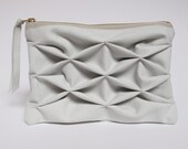 origami clutch, grafic pouch, ultrasuede in ivory