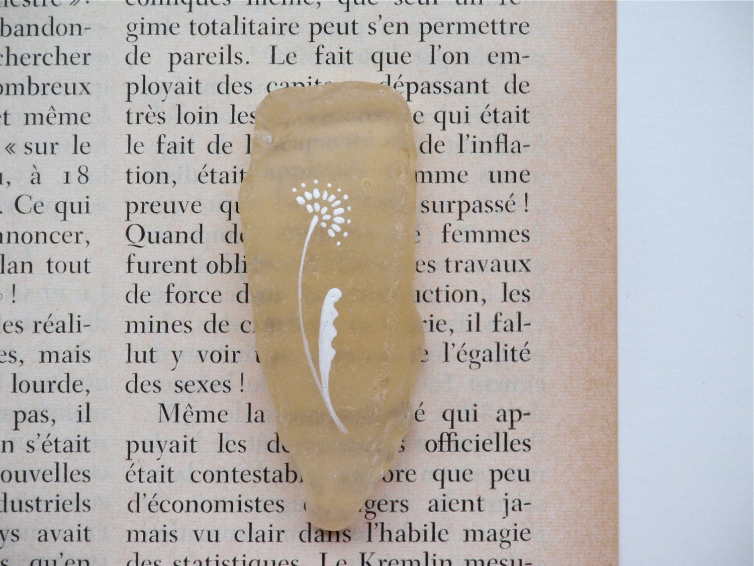dandelion flower - large hand painted beach glass