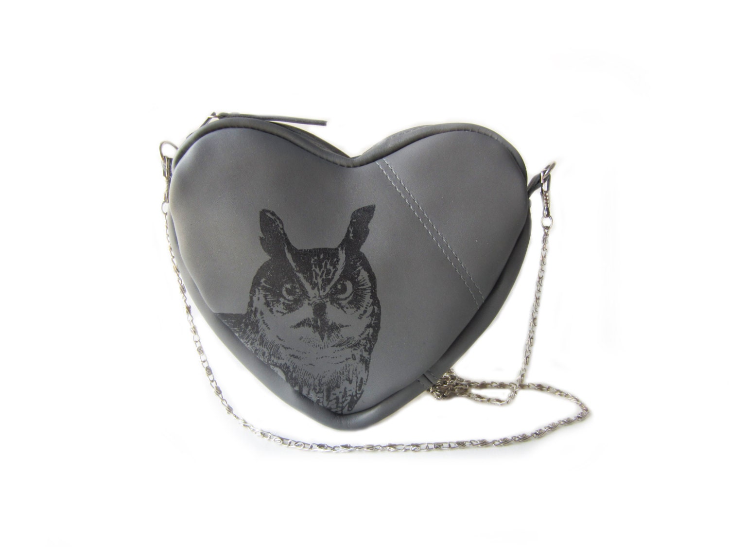 grey leather shoulder bag hip bag screenprint owl