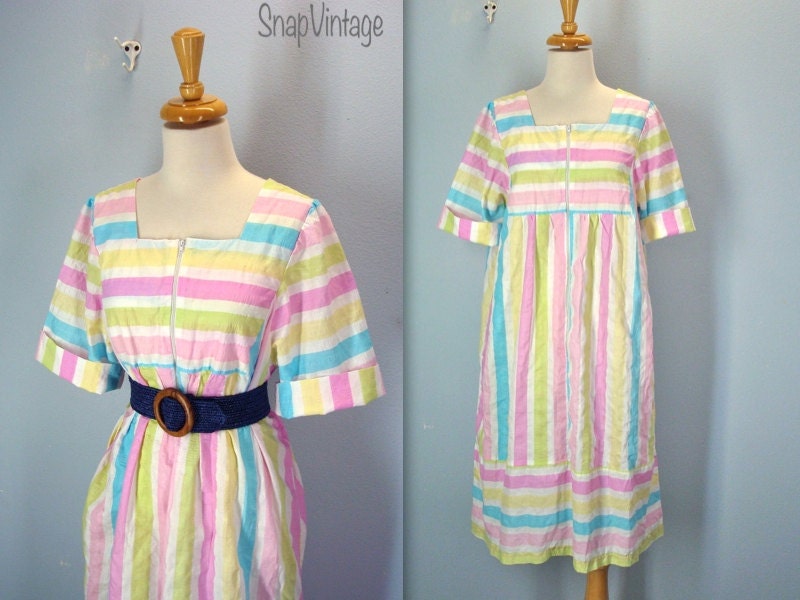 Vintage Day Dress / Candy Stripe Tent Dress / Patio Dress